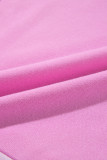 Pink Colorblock Henley High Low Oversize Sweatshirt