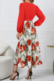 V Neck Wrapped Floral Smocked Dress 