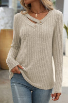 V Neck Ribbed Knitting Top 