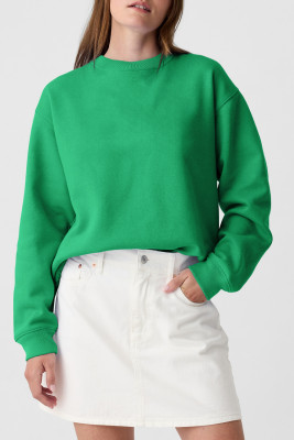Dark Green Solid Fleece Lined Drop Shoulder Terry Sweatshirt