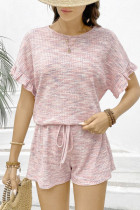 Pink Waffle Ruffle 2PCS Set 