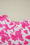 Rose Animal Print Long Sleeve V Neck Plus Size Top