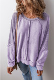 Orchid Petal Waffle Knit Patchwork Exposed Seam Raglan Sweatshirt