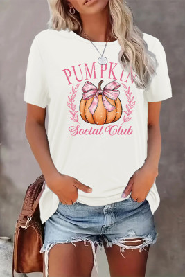 Pumpkin Pink Halloween Fall Coquette Bow Print Graphic Top