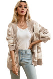 Khaki Sherpa Star Pattern Textured Sweater Cardigan with Pockets