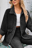 Plain Washed Denim Front Open Jacket