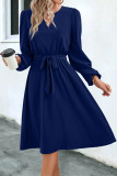 Puff Sleeves Tie Waist Midi Dress 