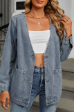 Plain Washed Denim Front Open Jacket 