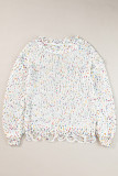 White Colorful Popcorn Knit Distressed Tunic Sweater