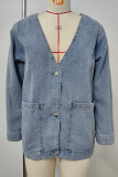 Plain Washed Denim Front Open Jacket 