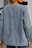 Plain Washed Denim Front Open Jacket 