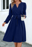 Puff Sleeves Tie Waist Midi Dress 