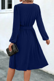 Puff Sleeves Tie Waist Midi Dress 