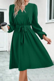 Puff Sleeves Tie Waist Midi Dress 