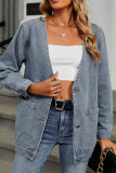 Plain Washed Denim Front Open Jacket 