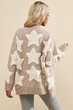 Khaki Sherpa Star Pattern Textured Sweater Cardigan with Pockets