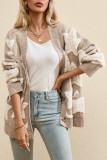 Khaki Sherpa Star Pattern Textured Sweater Cardigan with Pockets