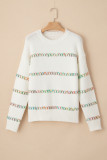 White Colorful Crossed Stitch Drop Shoulder Sweater