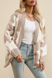 Khaki Sherpa Star Pattern Textured Sweater Cardigan with Pockets