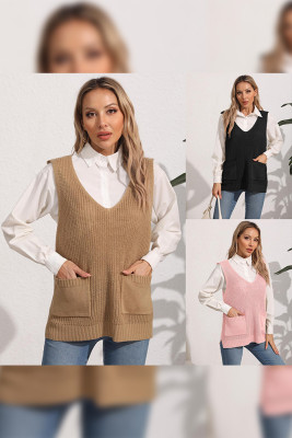 V Neck Knitting Vest Sweater 