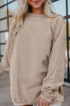 Smoke Gray Ribbed Corduroy Oversized Sweatshirt