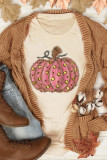 Khaki Cheetah Pumpkin Print Round Neck T Shirt