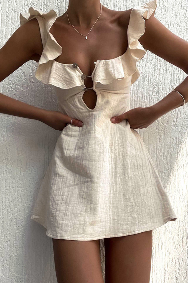 Beige Ruffle Linen Dress 