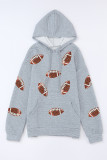 Gray Sequin Rugby Waffle Knit Kangaroo Pocket Loose Hoodie