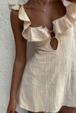 Beige Ruffle Linen Dress 