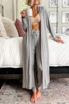 Light Grey Split Long Cardigan and Skinny Pants Lounge Set