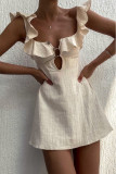 Beige Ruffle Linen Dress 