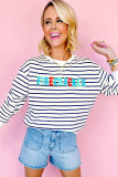 Blue Stripe Chenille FIRECRACKER Embroidered Sweatshirt