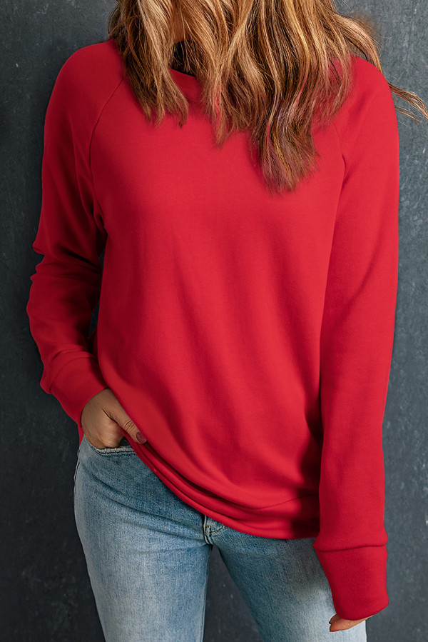 Red Solid Round Neck Raglan Sleeve Sweatshirt