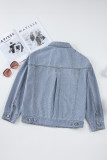 Sky Blue Stripe Washed Oversize Pocketed Denim Jacket