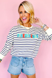 Blue Stripe Chenille FIRECRACKER Embroidered Sweatshirt