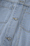 Sky Blue Stripe Washed Oversize Pocketed Denim Jacket