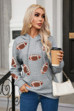 Gray Sequin Rugby Waffle Knit Kangaroo Pocket Loose Hoodie