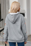 Gray Sequin Rugby Waffle Knit Kangaroo Pocket Loose Hoodie