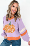 Orchid Bouquet Floral Pumpkin Color Block V Neck Drop Shoulder Sweatshirt