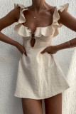 Beige Ruffle Linen Dress 