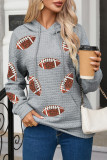 Gray Sequin Rugby Waffle Knit Kangaroo Pocket Loose Hoodie