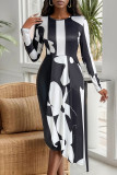 Abstract Printing Colorblock Dress