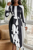 Abstract Printing Colorblock Dress