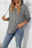 Stripes Splicing Drawstring Hoodie 