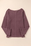 purple Waffle Knit Loose Long Sleeve Top