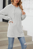 Ribbed Knitting Drawstring Hoodie 