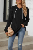 Ribbed Knitting Drawstring Hoodie 