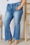 Blue Plus Size Exposed Seam High Waist Flare Jeans