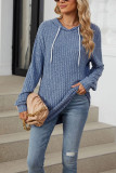 Ribbed Knitting Drawstring Hoodie 