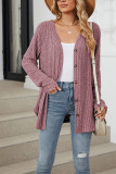 Ribbed Knitting Button Up V Neck Shirt 